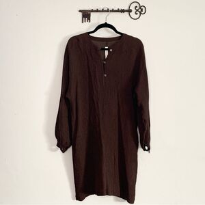 Megan Aumem Brown Textured Tunic Dress Long Sleeve Minimalist Shift Size small